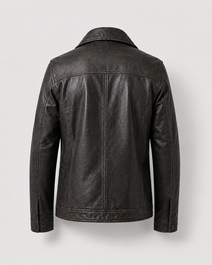 Men’s Distressed Leather Peacoat Jacket