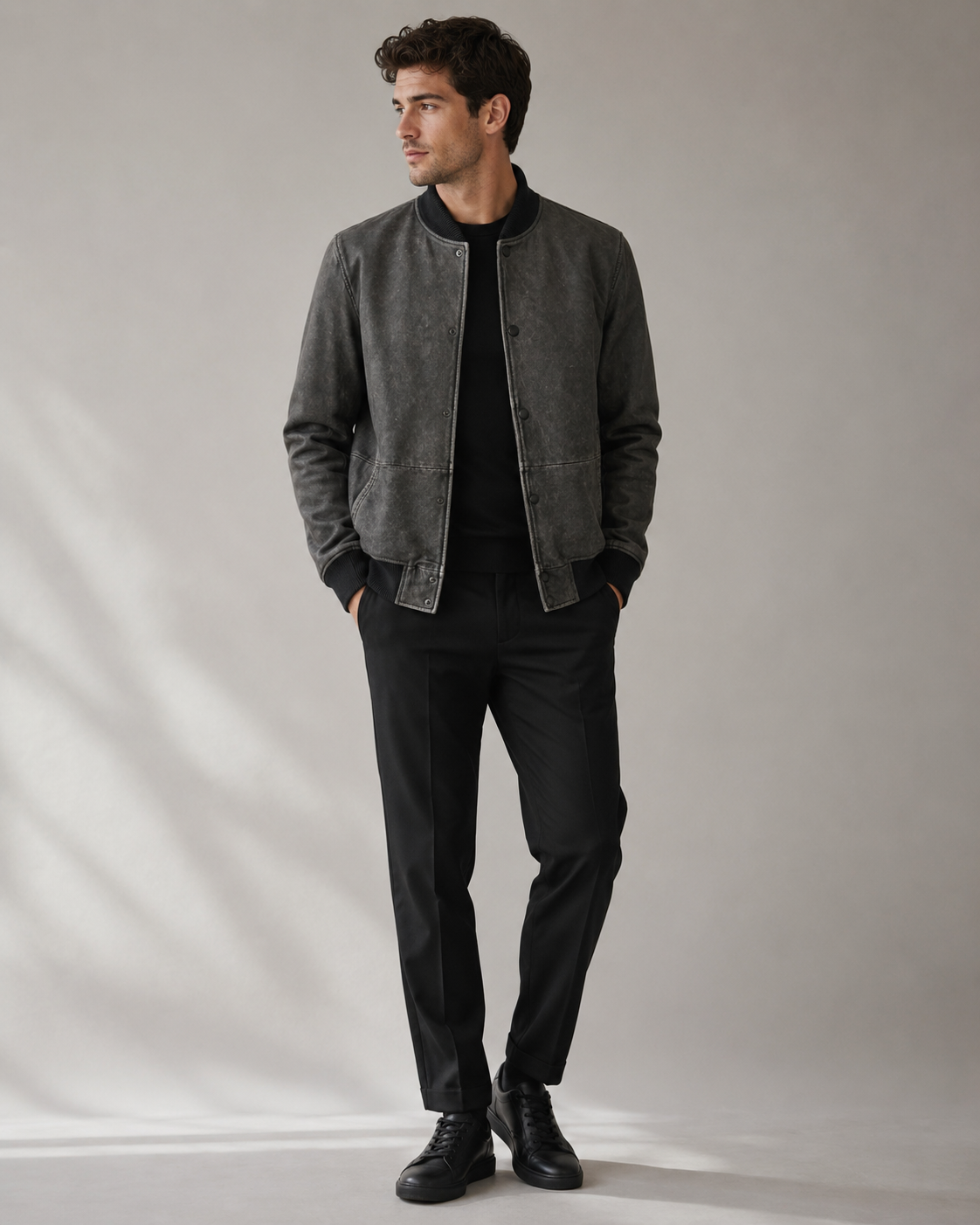 Men’s Washed Leather Bomber Jacket