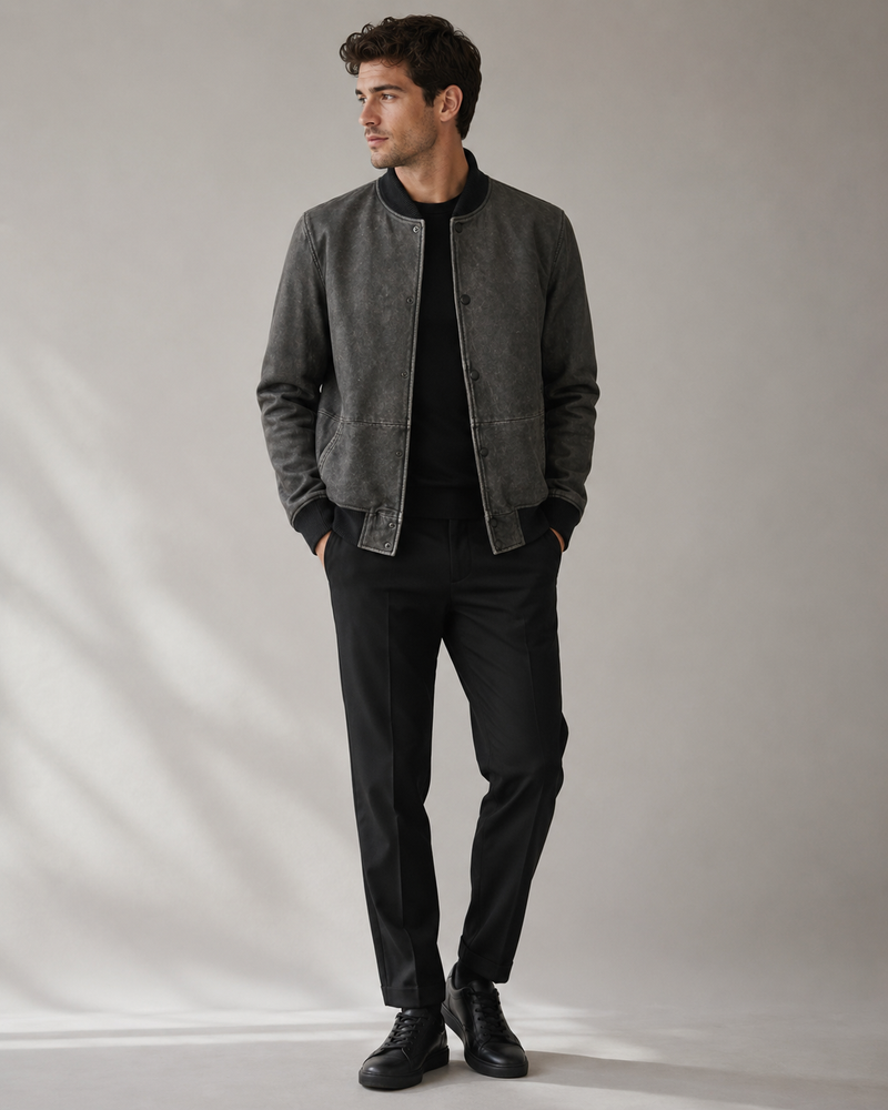 Men's Washed Leather Bomber Jacket – Soft Real Sheep Leather Flight Jacket