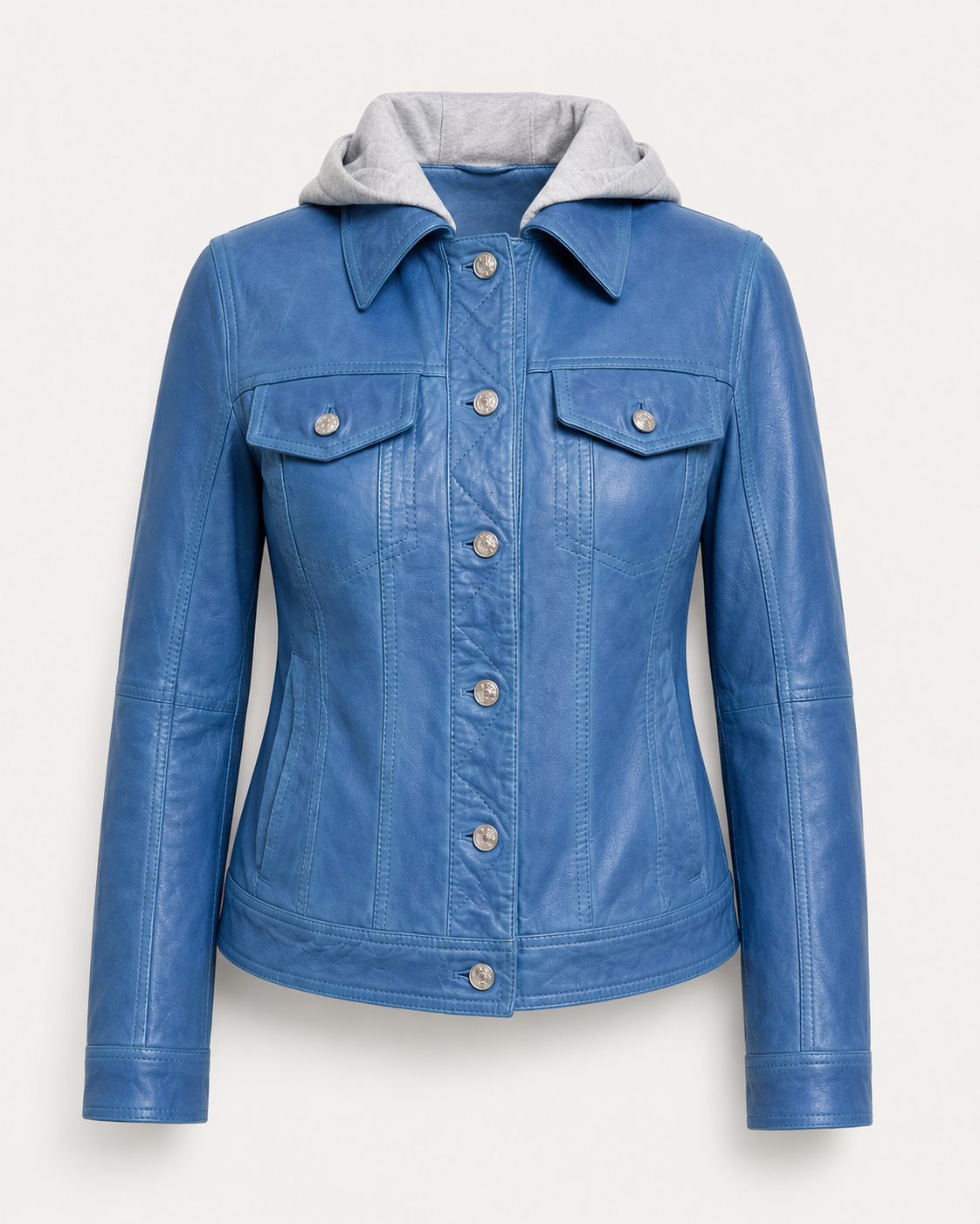 Women’s Hooded Leather Trucker Jacket