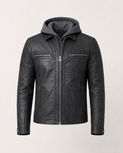 Men’s Washed Sheep Leather Hooded Racer Jacket