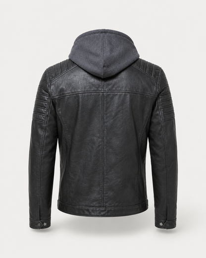 Men’s Washed Sheep Leather Hooded Racer Jacket