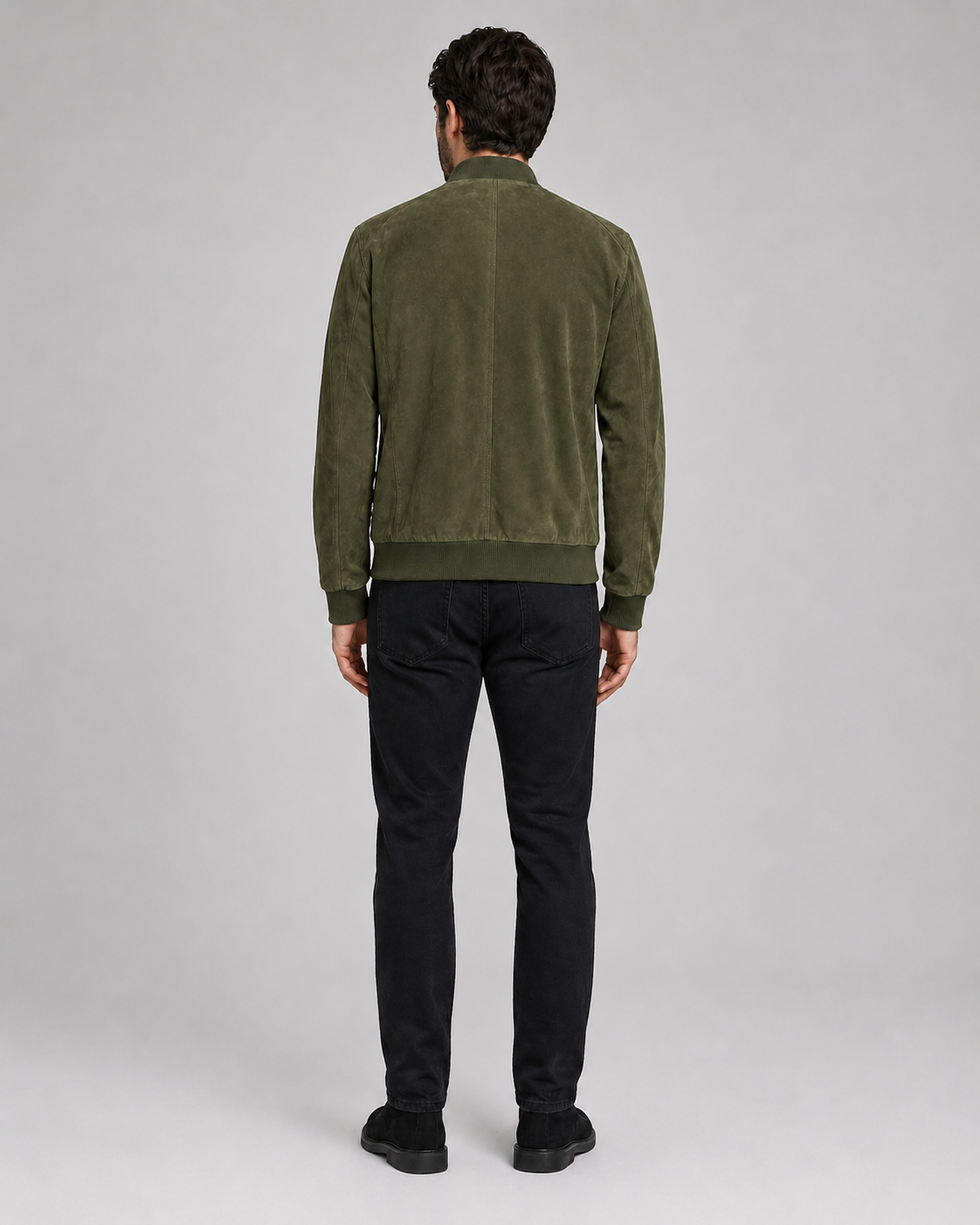 Men’s Suede Leather Bomber Jacket with Ribbed Trims