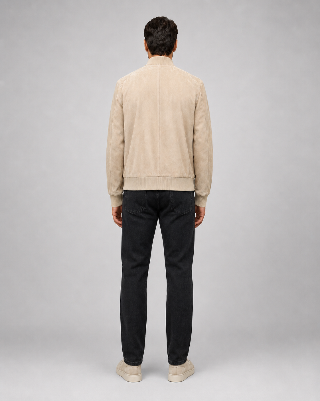 Men’s Suede Leather Bomber Jacket with Ribbed Trims
