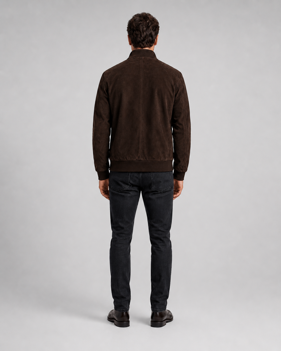 Men’s Suede Leather Bomber Jacket with Ribbed Trims