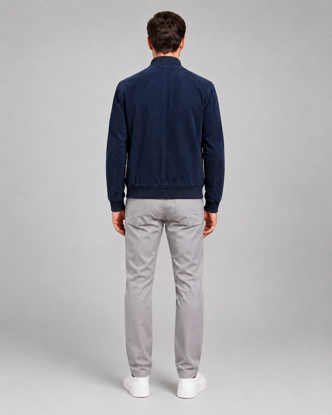 Men’s Suede Leather Bomber Jacket with Ribbed Trims