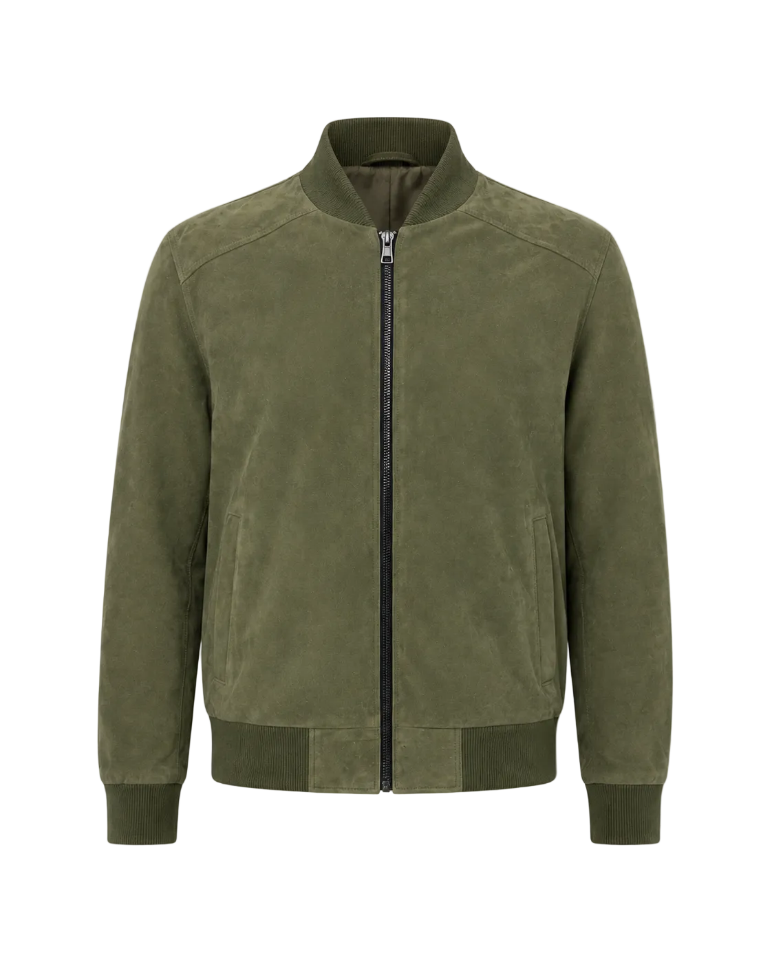 Men’s Suede Leather Bomber Jacket with Ribbed Trims
