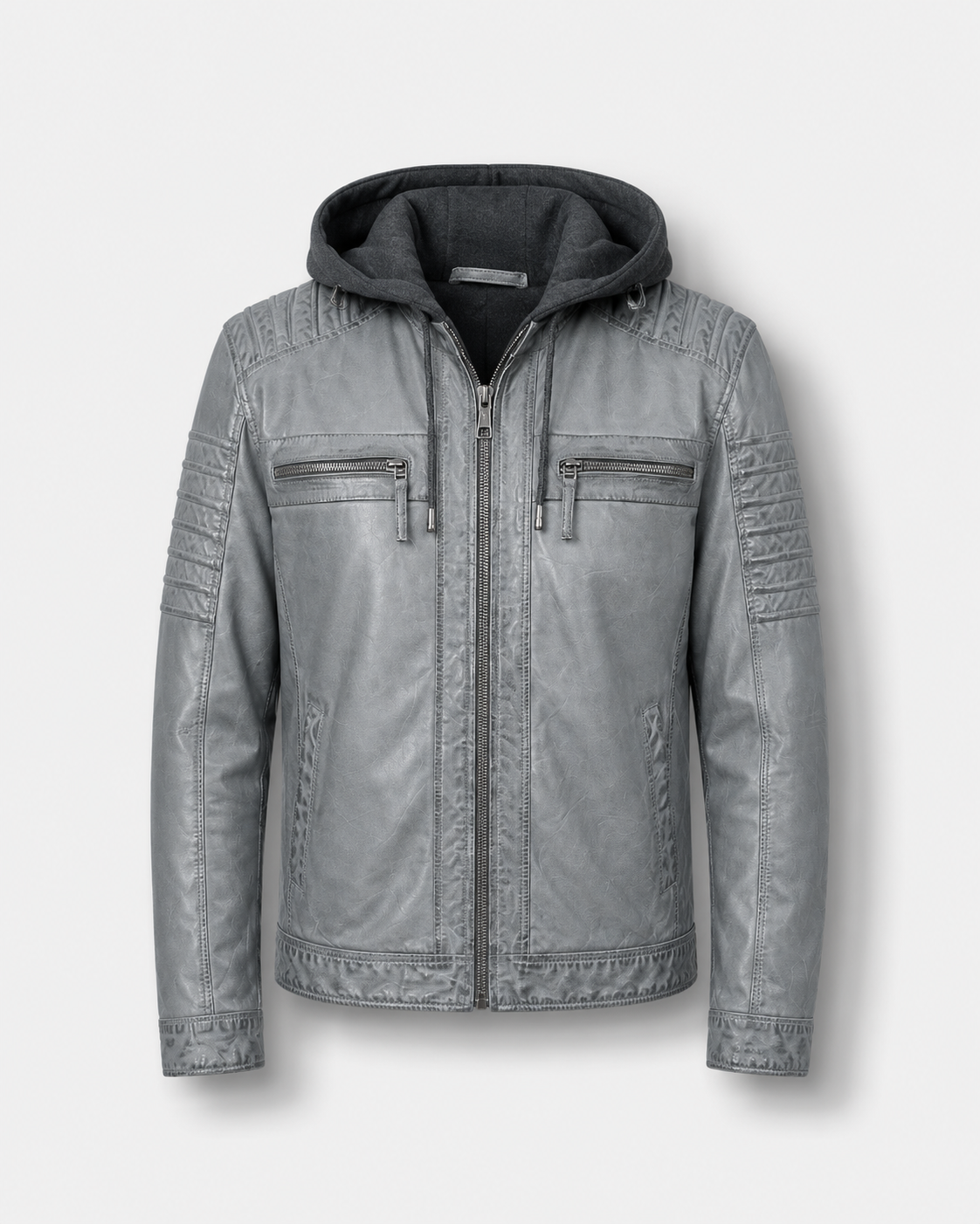 Men’s Washed Sheep Leather Hooded Racer Jacket