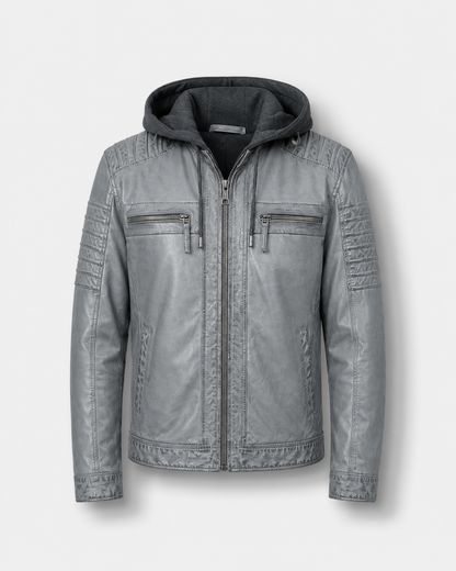 Men’s Washed Sheep Leather Hooded Racer Jacket