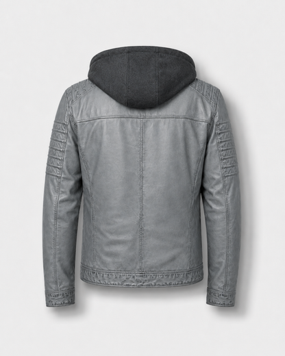 Men’s Washed Sheep Leather Hooded Racer Jacket