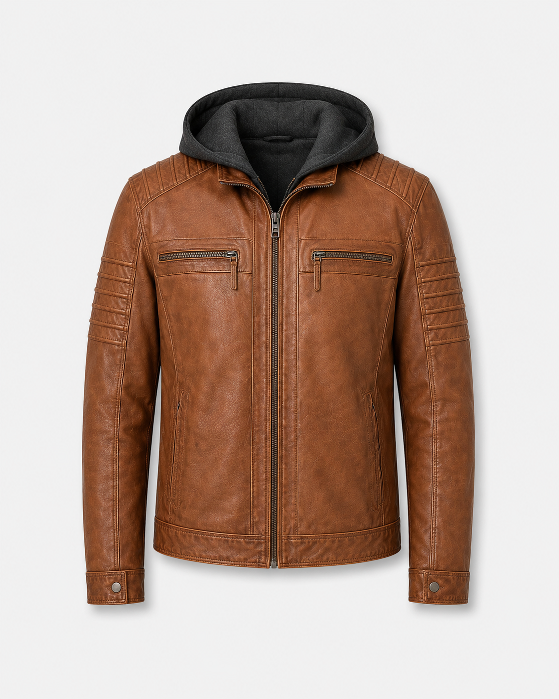 Men’s Washed Sheep Leather Hooded Racer Jacket