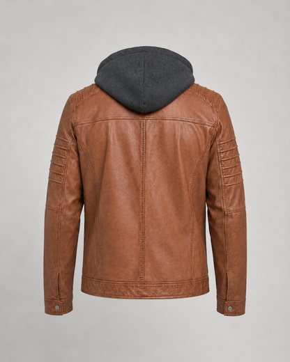 Men’s Washed Sheep Leather Hooded Racer Jacket