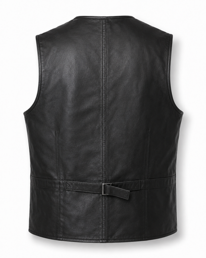 Men’s Sheep Nappa Leather Utility Vest with Patch Pockets