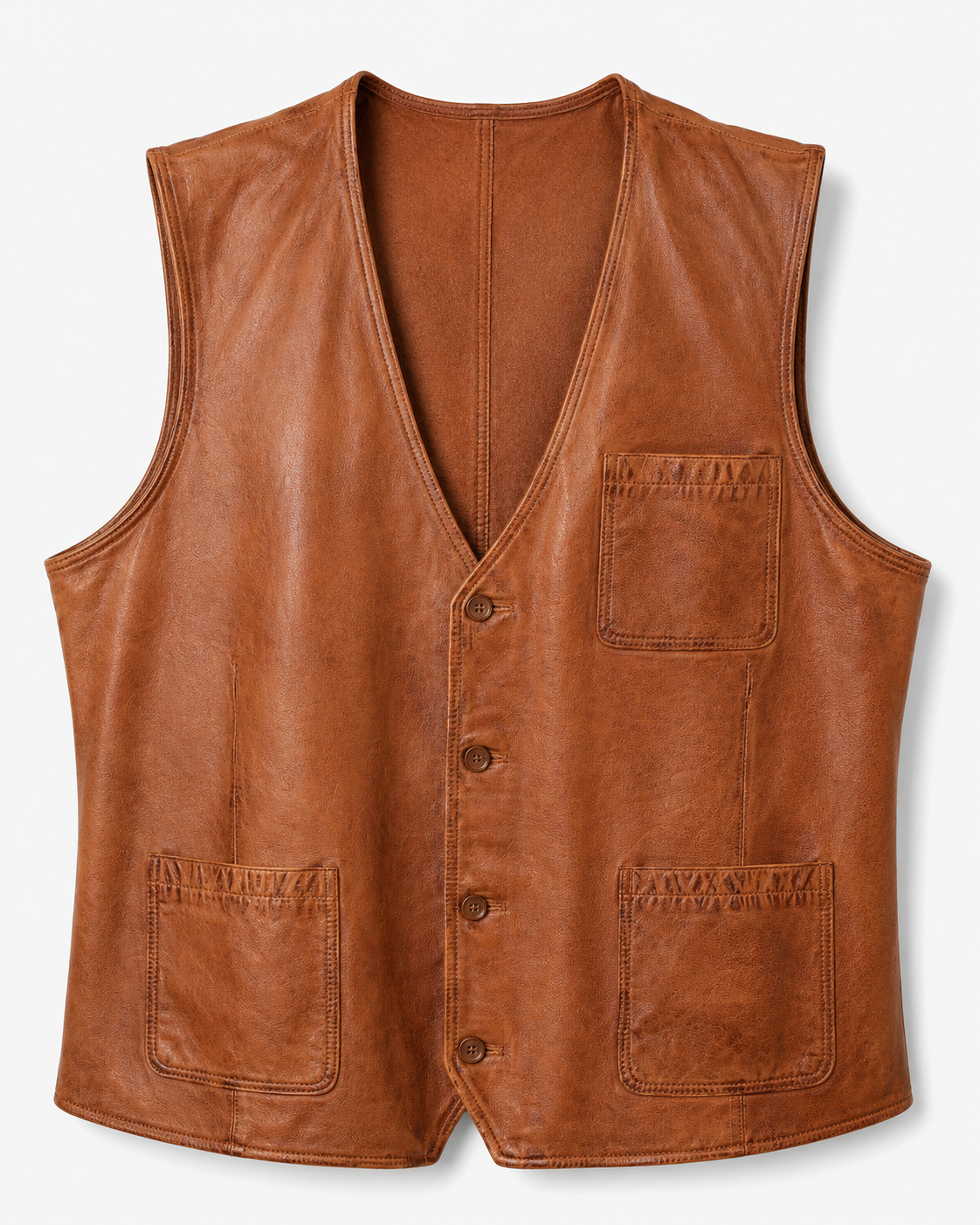 Men’s Sheep Nappa Leather Utility Vest with Patch Pockets