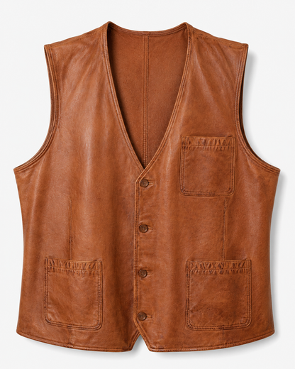 Men’s Sheep Nappa Leather Utility Vest with Patch Pockets