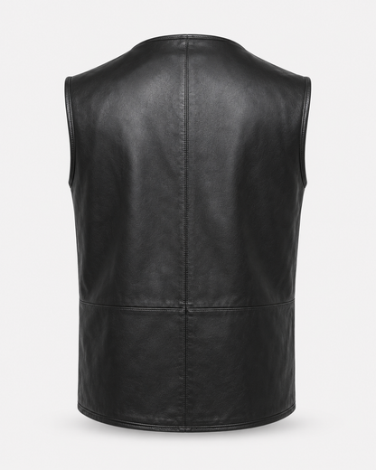 Men’s Sheep Nappa Leather Utility Vest with Zip Pockets