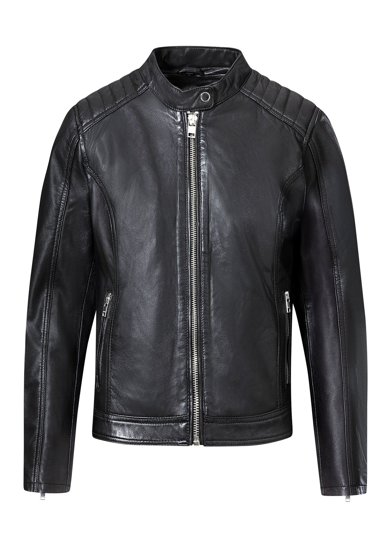 Women's Lambskin Leather Cafe Racer Jacket – Black
