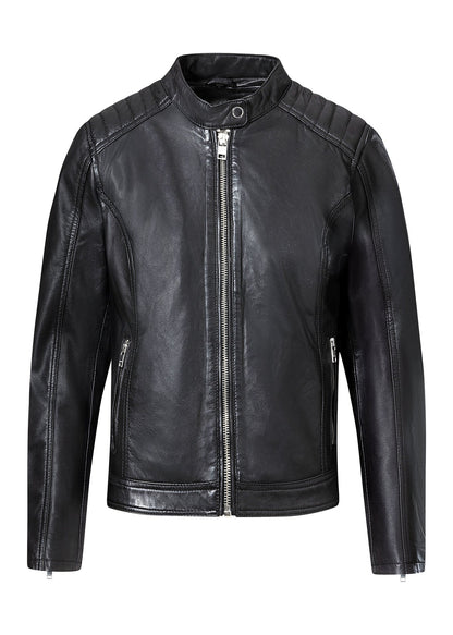 Women's Lambskin Leather Cafe Racer Jacket – Black