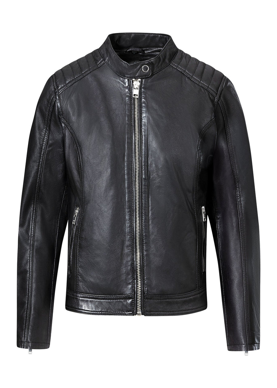 Women's Lambskin Leather Cafe Racer Jacket – Black