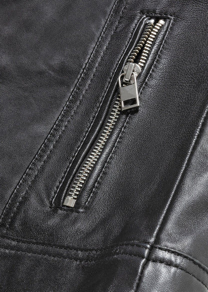 Women's Lambskin Leather Cafe Racer Jacket – Black