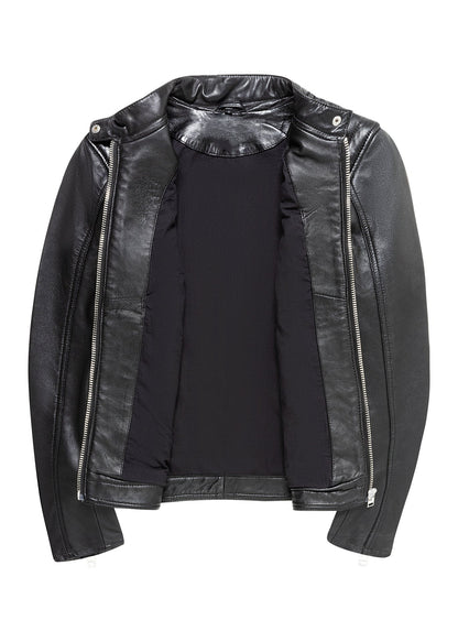 Women's Lambskin Leather Cafe Racer Jacket – Black
