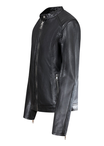 Women's Lambskin Leather Cafe Racer Jacket – Black