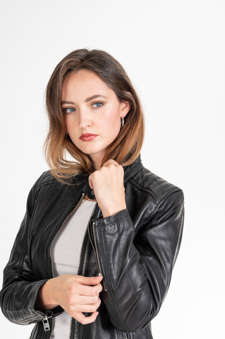 Women's Lambskin Leather Cafe Racer Jacket – Black