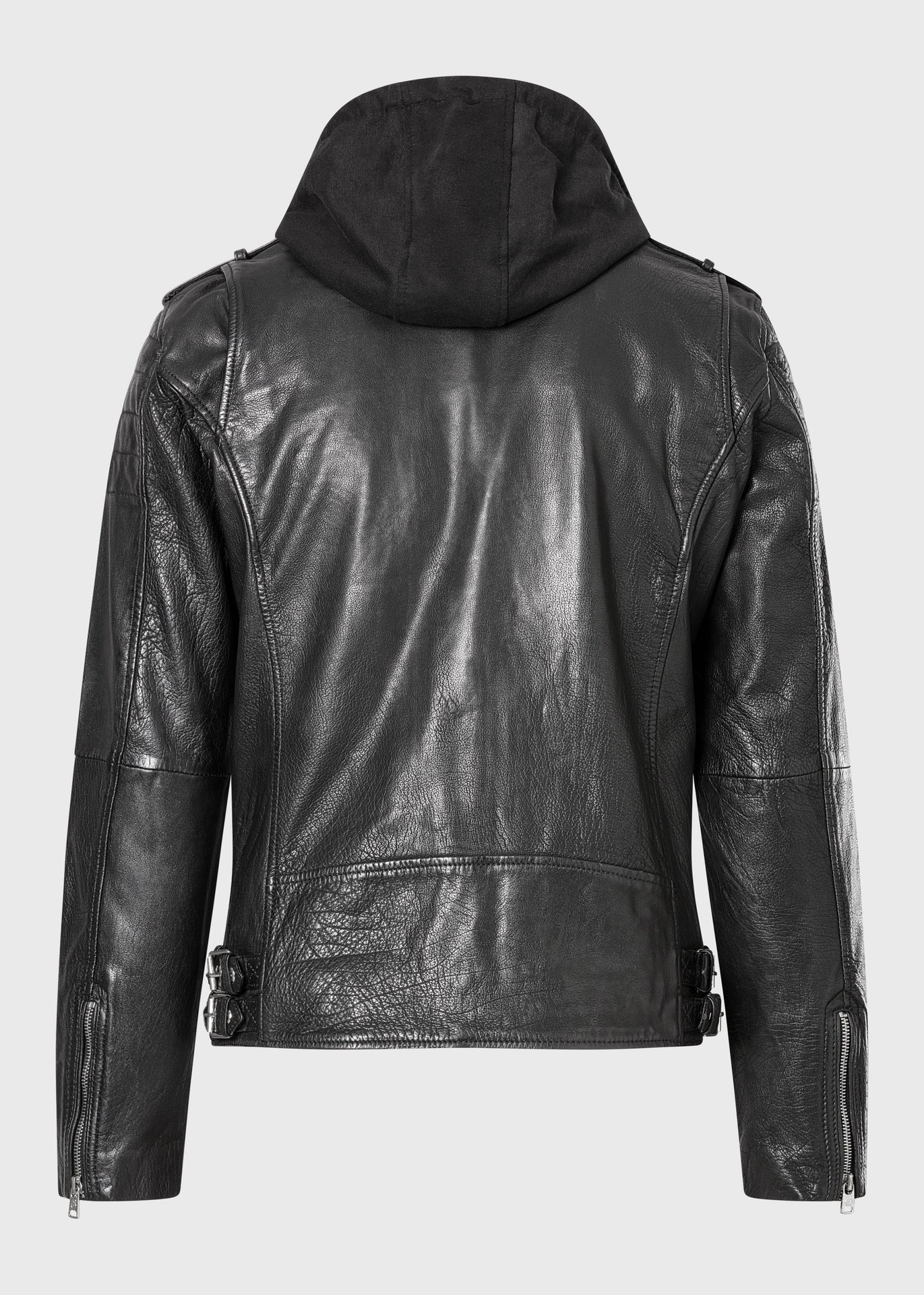 Men's Buffalo Leather Biker Jacket with Removable Hood Insert – Real Heavy Leather Asymmetric Moto Jacket (S–3XL)