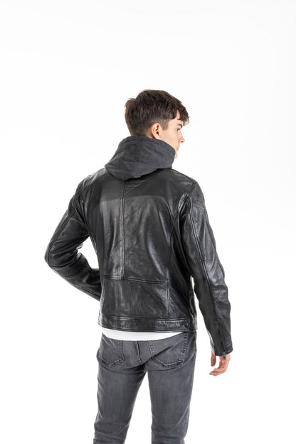 Men's Vegetable-Tanned Lambskin Leather Jacket with Removable Hood Insert – Real Leather Biker Jacket (S–3XL)