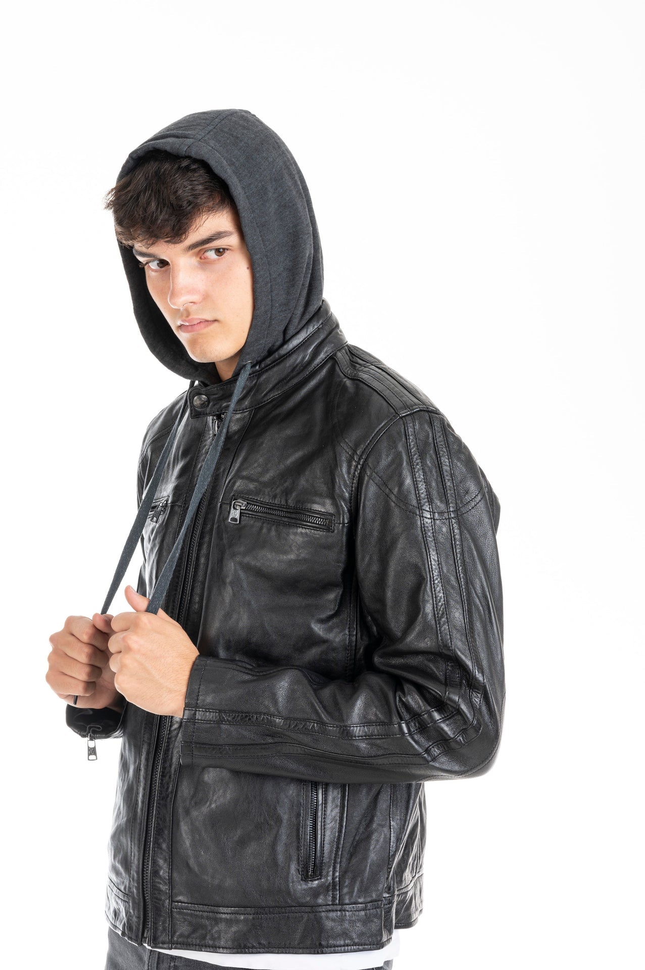 Men's Vegetable-Tanned Lambskin Leather Jacket with Removable Hood Insert – Real Leather Biker Jacket (S–3XL)