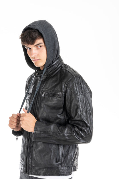 Men's Vegetable-Tanned Lambskin Leather Jacket with Removable Hood Insert – Real Leather Biker Jacket (S–3XL)