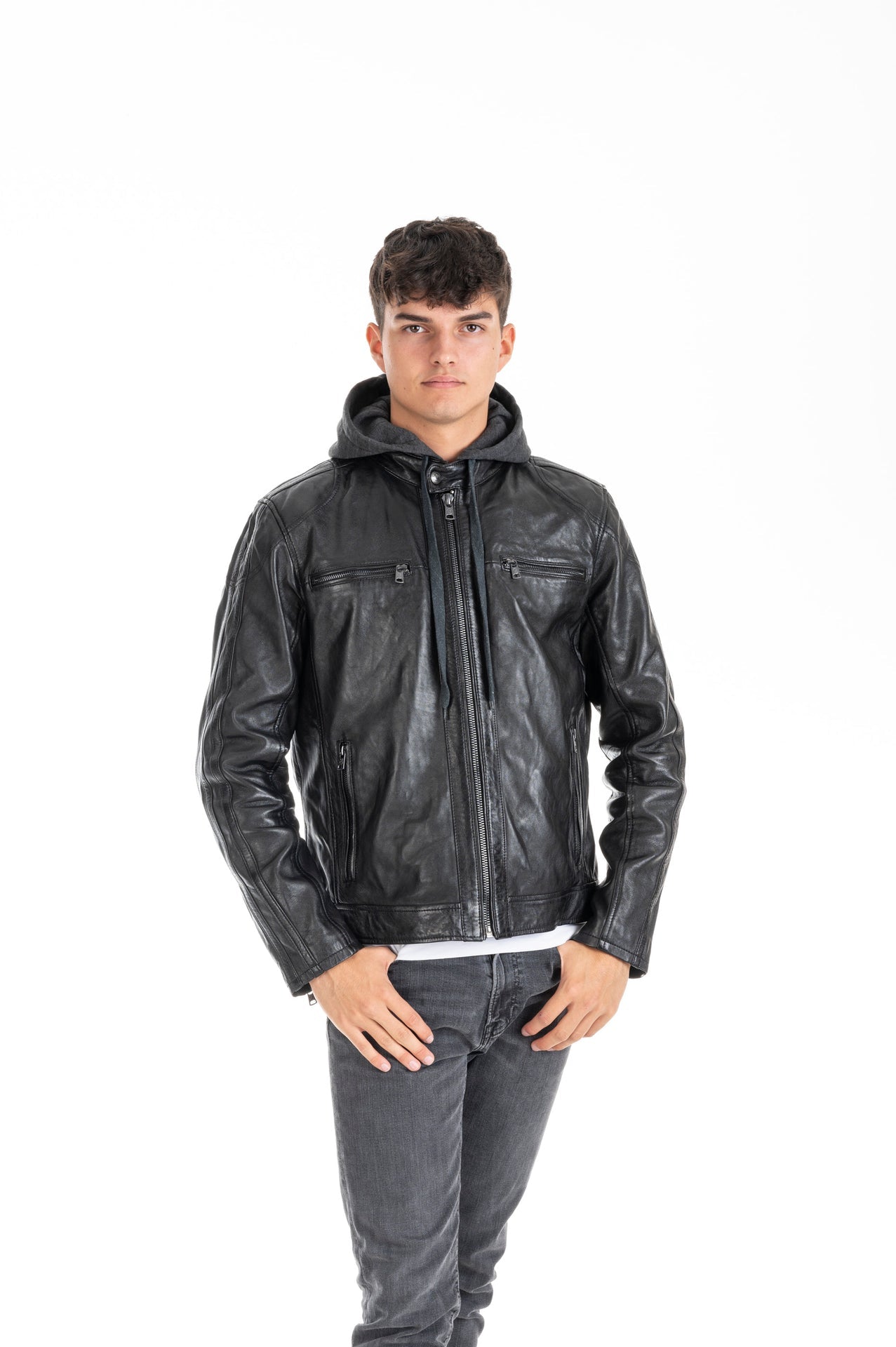 Men's Vegetable-Tanned Lambskin Leather Jacket with Removable Hood Insert – Real Leather Biker Jacket (S–3XL)