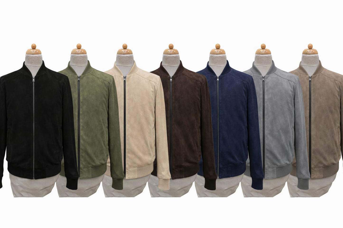 Men’s Suede Leather Bomber Jacket with Ribbed Trims