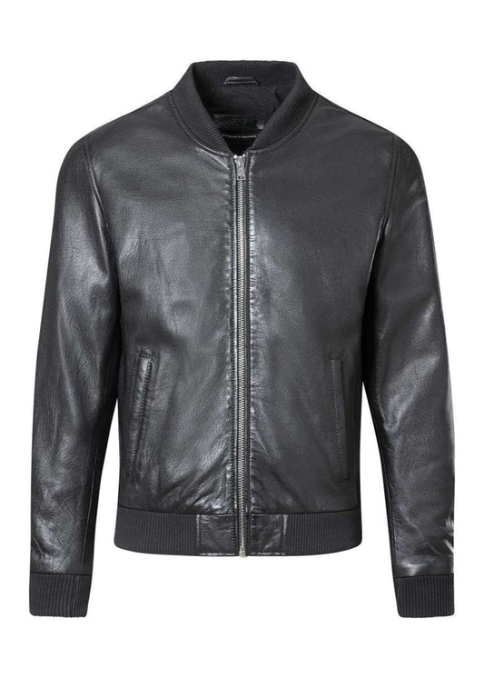 Men’s Black Sheep Nappa Leather Bomber Jacket with Ribbed Trims