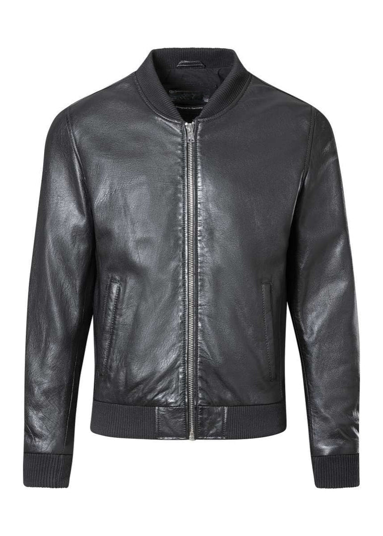 Men's Black Leather Bomber Jacket – Real Sheepskin Nappa with Ribbed Trims