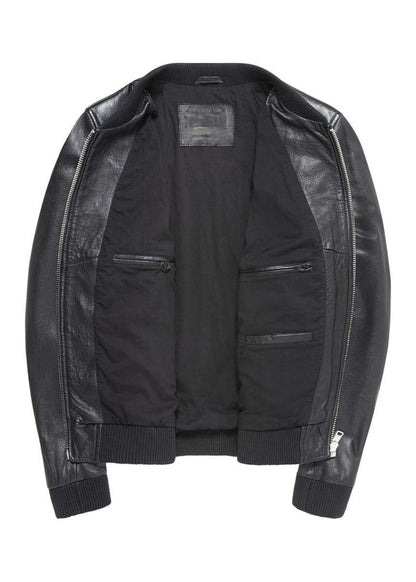Men’s Black Sheep Nappa Leather Bomber Jacket with Ribbed Trims