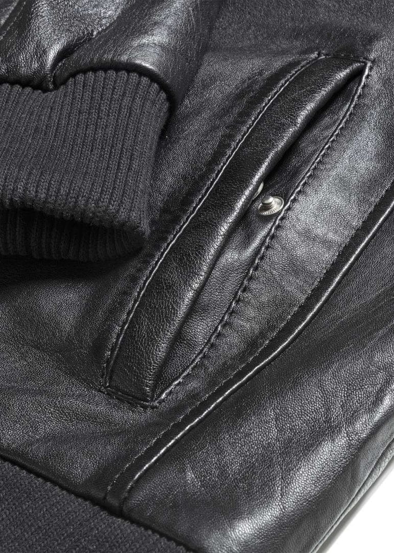 Men’s Black Sheep Nappa Leather Bomber Jacket with Ribbed Trims