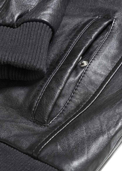 Men’s Black Sheep Nappa Leather Bomber Jacket with Ribbed Trims