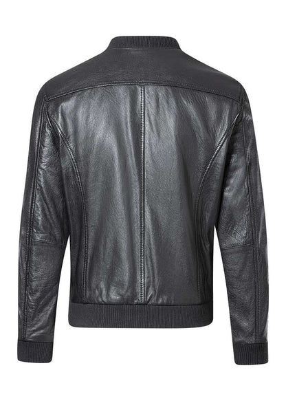 Men’s Black Sheep Nappa Leather Bomber Jacket with Ribbed Trims