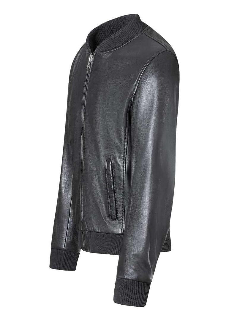 Men’s Black Sheep Nappa Leather Bomber Jacket with Ribbed Trims