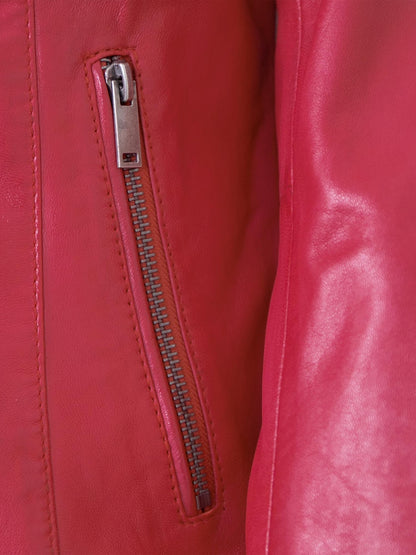 Women's Lamb Leather Racer Jacket – Black, Green or Red Fitted Biker