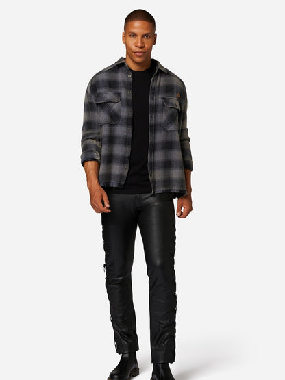 Men's Waxed Cow Leather Pants – Slim Straight-Leg Black