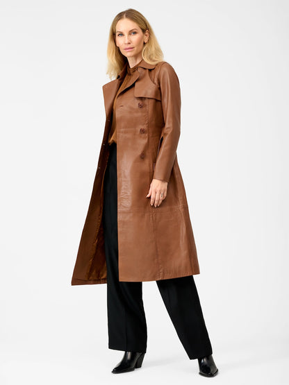 Women's Lamb Leather Trench Coat – Belted Cognac, Black or Beige
