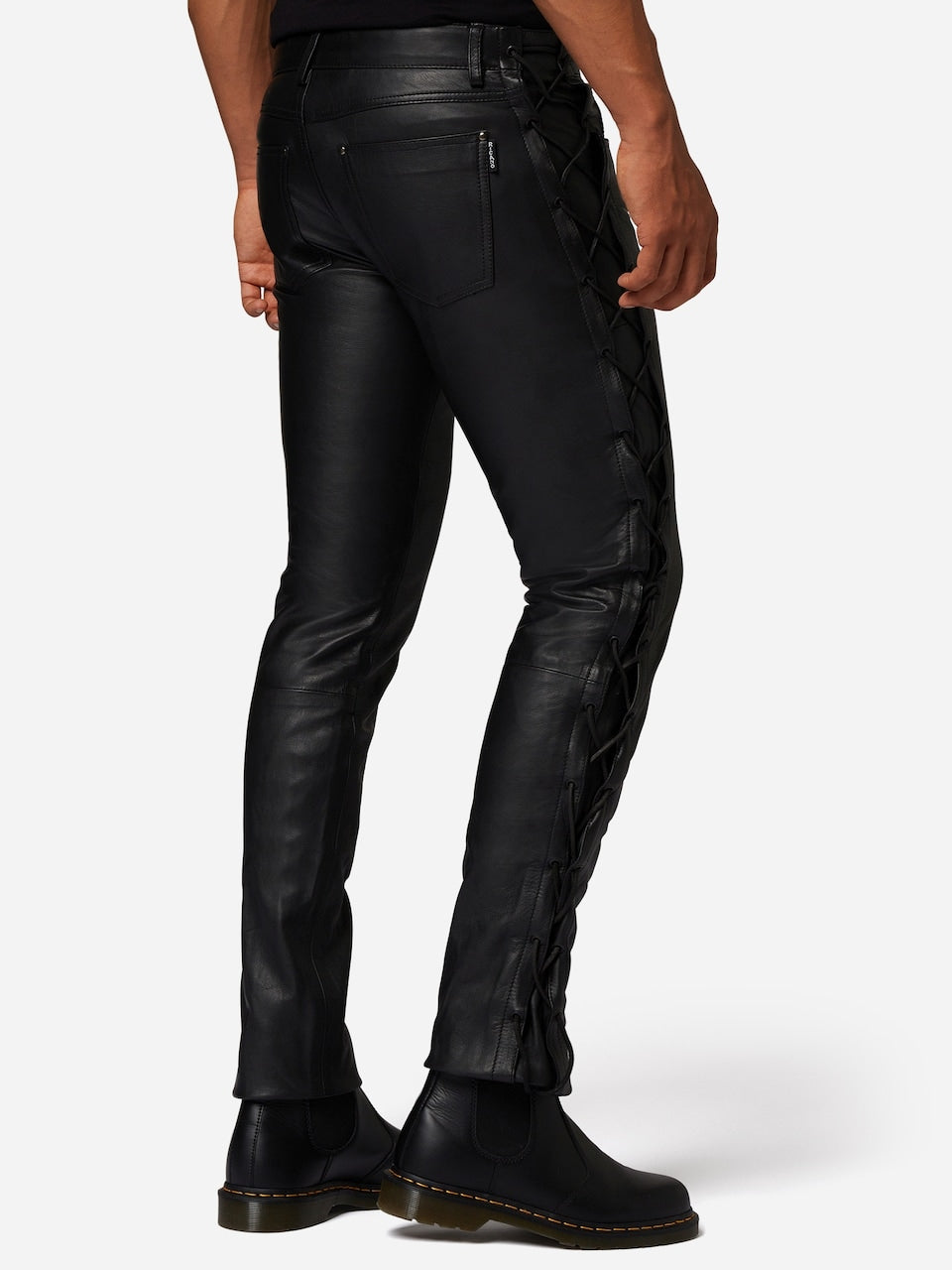 Men's Waxed Cow Leather Pants – Slim Straight-Leg Black