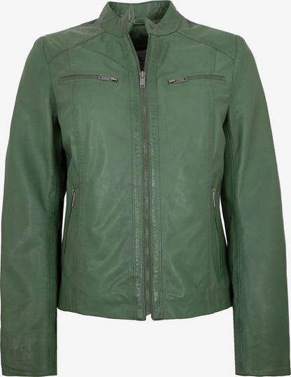 Women's Lamb Leather Racer Jacket – Black, Green or Red Fitted Biker