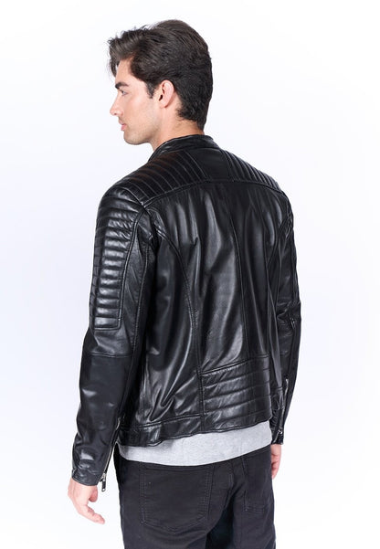 Men's Asymmetric Leather Biker Jacket – Black Quilted Perfecto