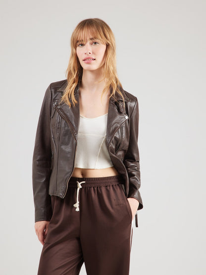 Women's Brown Leather Biker Jacket – Fitted Between-Season Moto