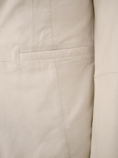 Women's Leather Blazer Jacket – Tailored Beige Single Button