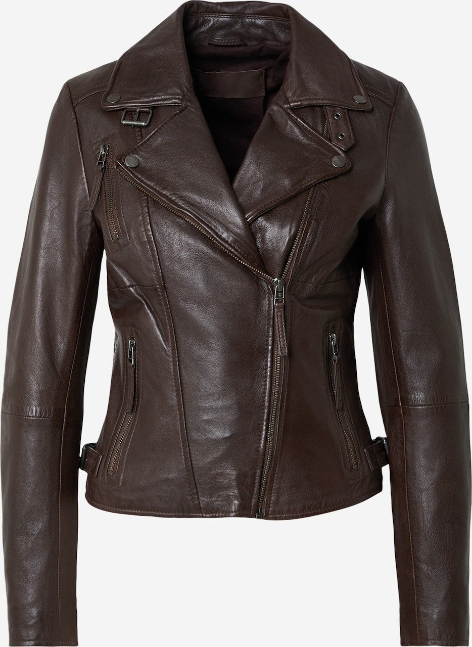 Women's Brown Leather Biker Jacket – Fitted Between-Season Moto