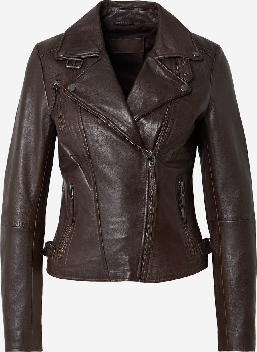 Women's Brown Leather Biker Jacket – Fitted Between-Season Moto